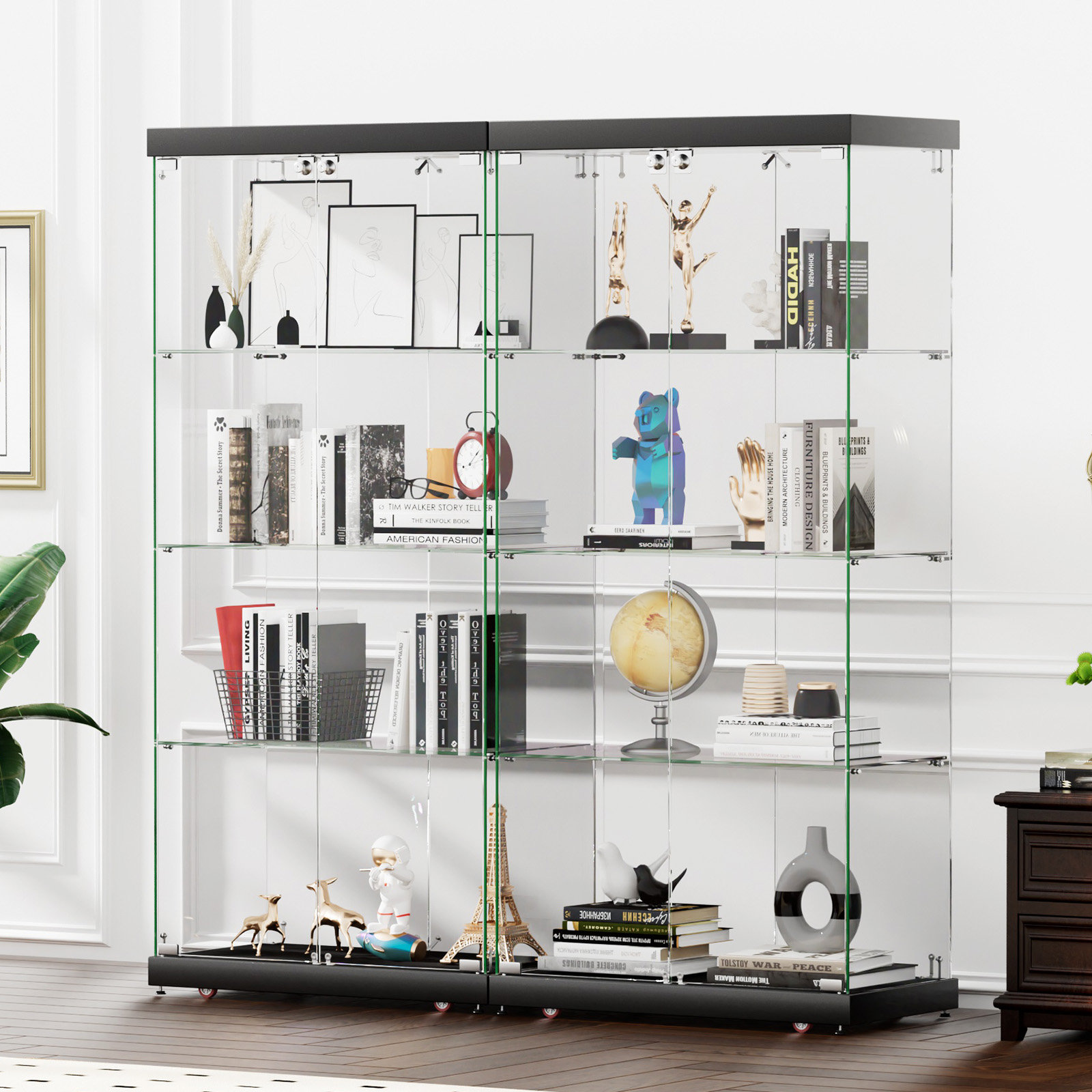 Pengmao 4 Shelf Glass Cabinet curio display cabinet 2 Doors 31.5 inch Style Floor Standing Bookshelf black Reviews Wayfair